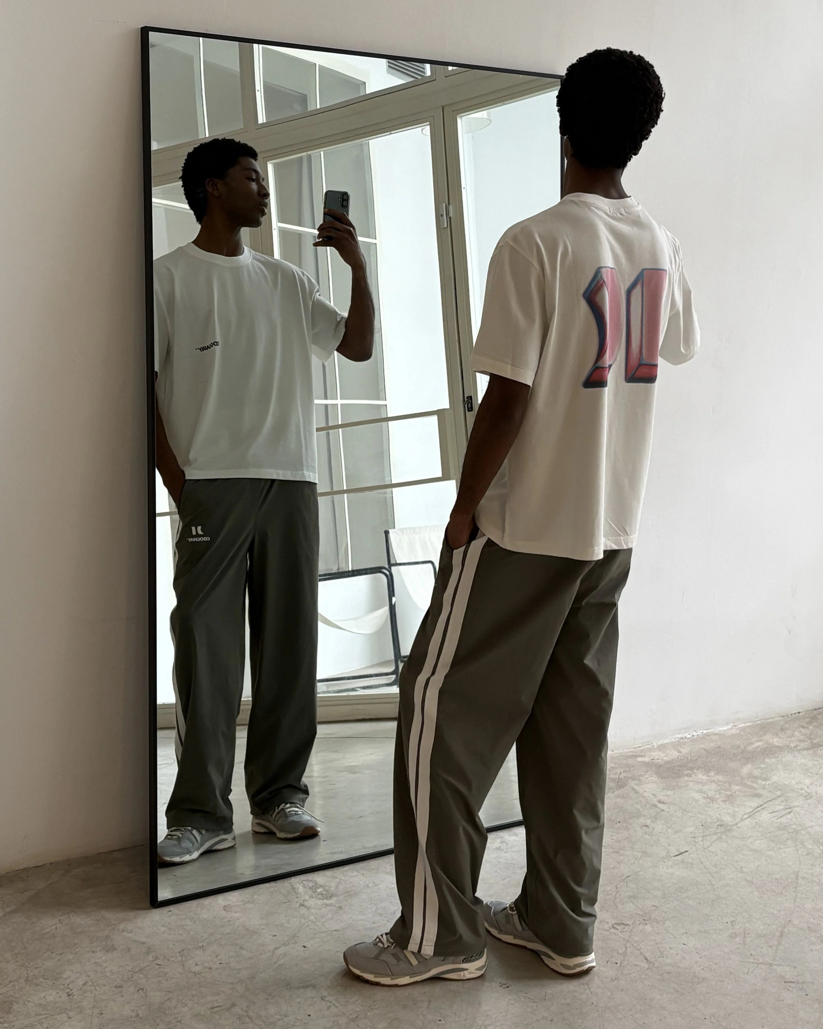 Olive Nylon Track Pants - Image 3